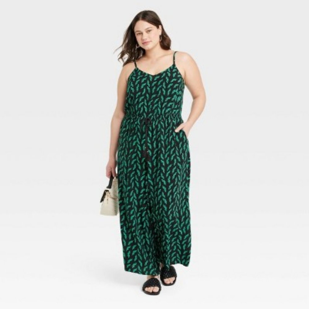 Ava & Viv Sleeveless Drapey Jumpsuit Dark Green Floral 3X